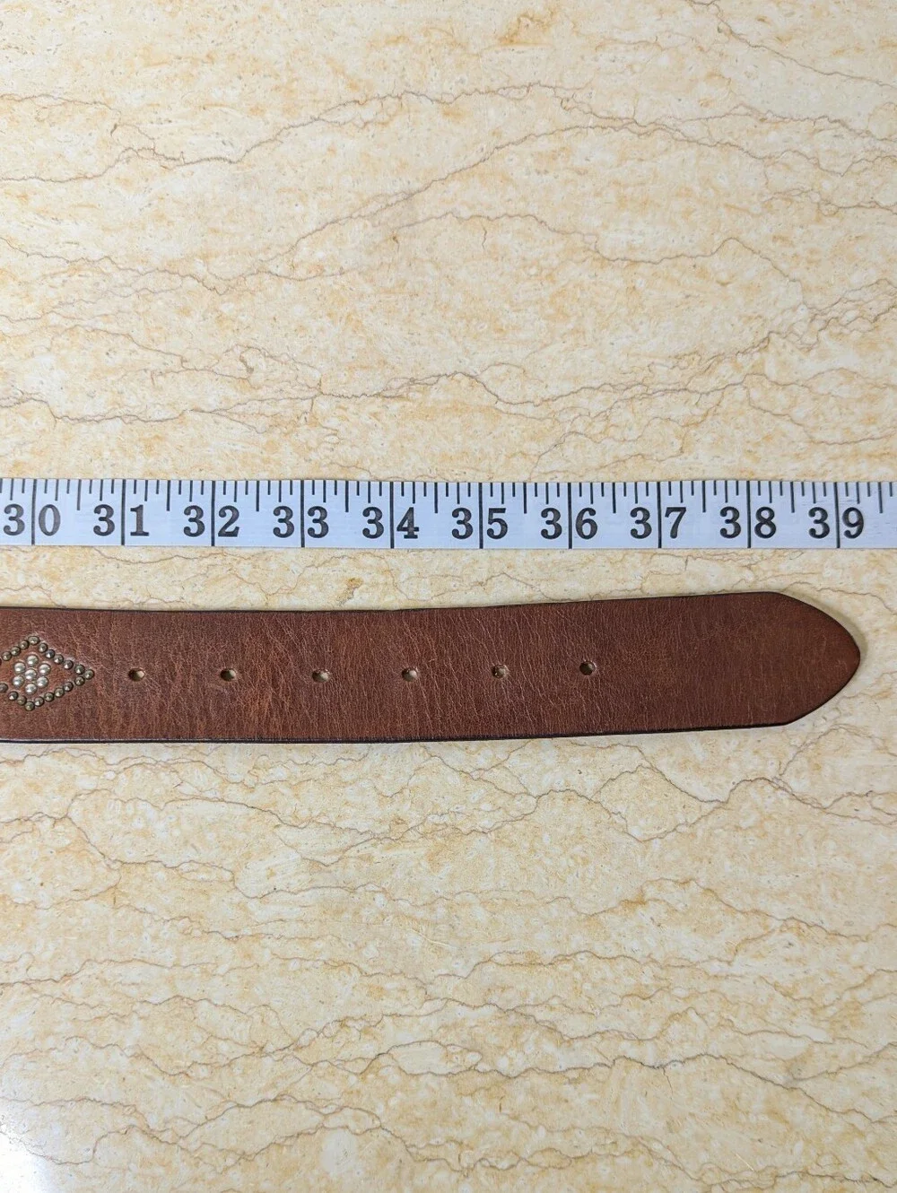 Vintage Express Italian Brown Leather Silver Studded Belt Women's Med